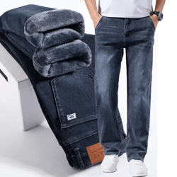 mens winter warm fleece lined stretch casual jeans – lightweight thermal trousers for office & daily wear