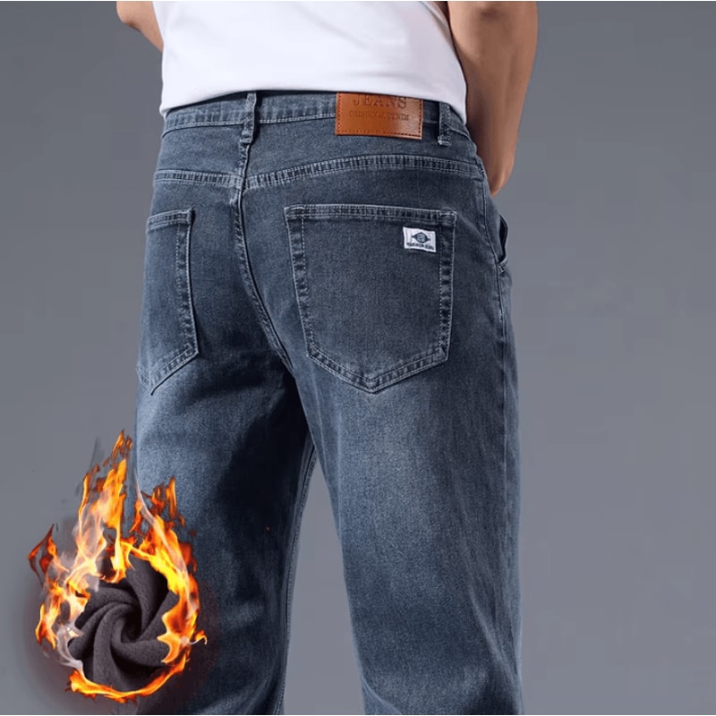 Mens Winter Warm Fleece Lined Stretch Casual Jeans Lightweight Thermal Trousers For Office Daily 2