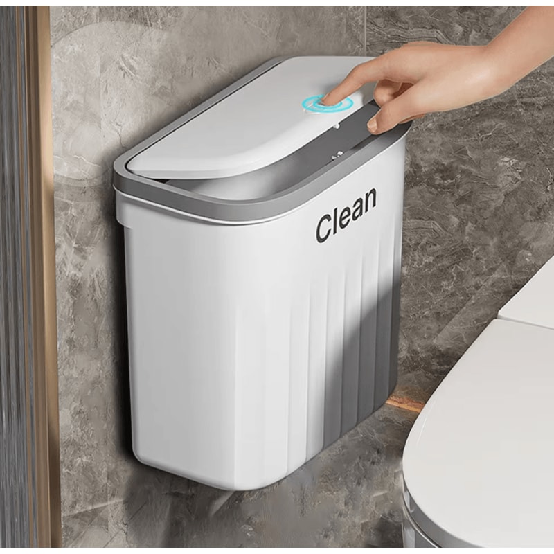 1216L Wall Mounted Press Type Trash Can Bathroom Kitchen Garbage Bin With Lid 0