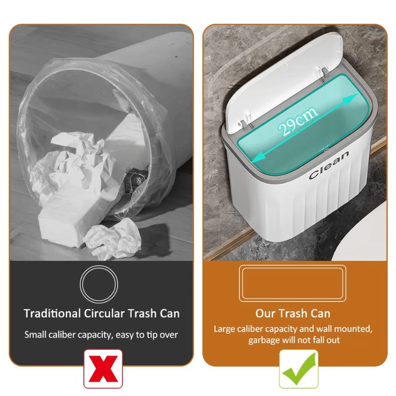 1216L Wall Mounted Press Type Trash Can Bathroom Kitchen Garbage Bin With Lid 2