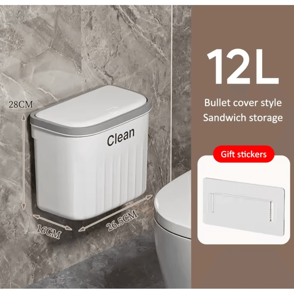 1216L Wall Mounted Press Type Trash Can Bathroom Kitchen Garbage Bin With Lid 6
