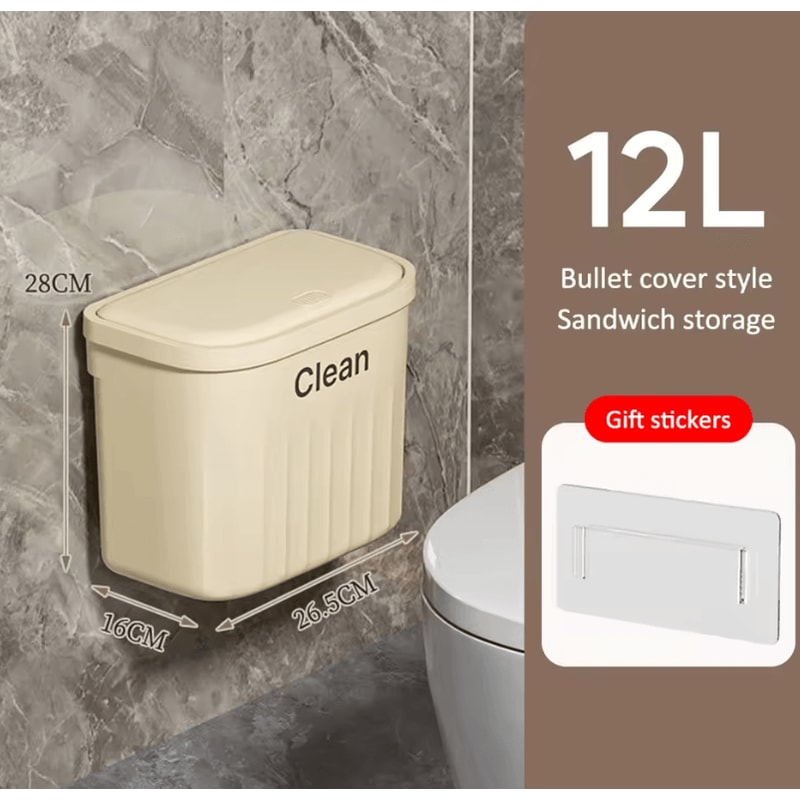 1216L Wall Mounted Press Type Trash Can Bathroom Kitchen Garbage Bin With Lid 7