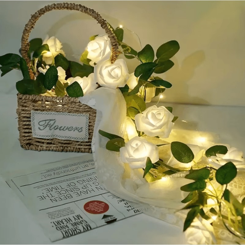 RoseGlow 10 LED Rose String Lights Battery Powered Romantic Flower Garland Night Light 0