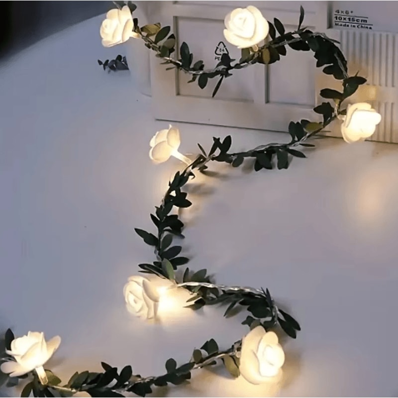 RoseGlow 10 LED Rose String Lights Battery Powered Romantic Flower Garland Night Light 1
