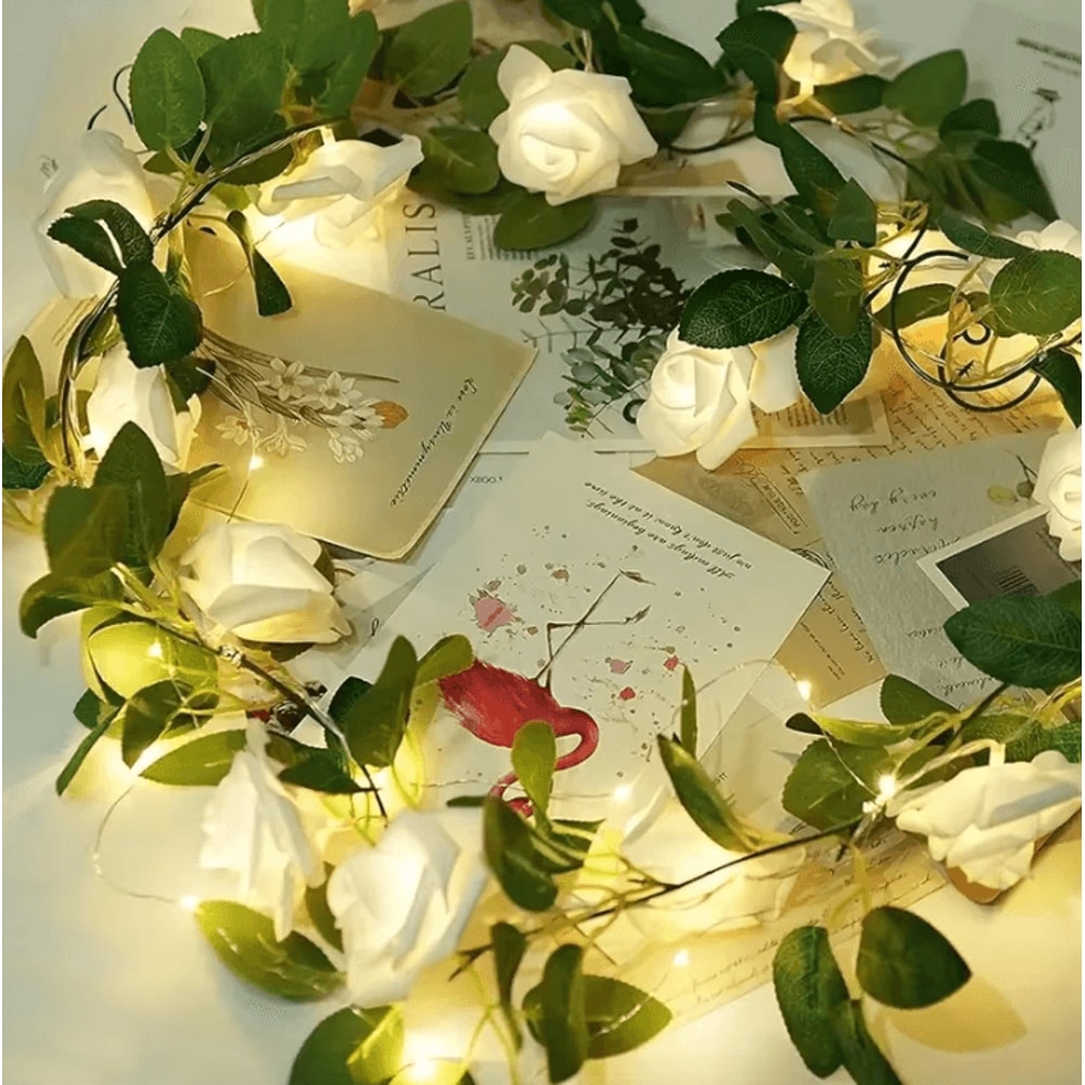 RoseGlow 10 LED Rose String Lights Battery Powered Romantic Flower Garland Night Light 3