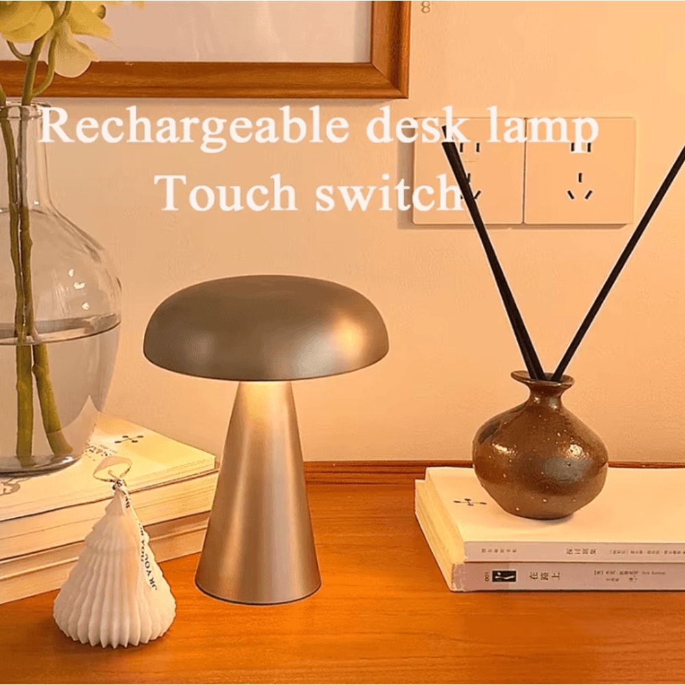 MushroomAura Rechargeable LED Table Lamp Retro Touch Sensor Bedside Reading Light 0