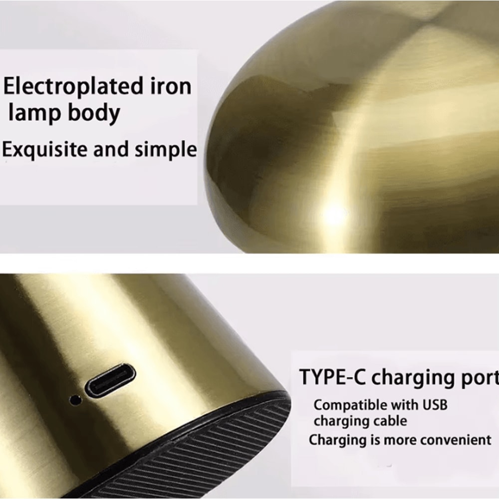 MushroomAura Rechargeable LED Table Lamp Retro Touch Sensor Bedside Reading Light 4