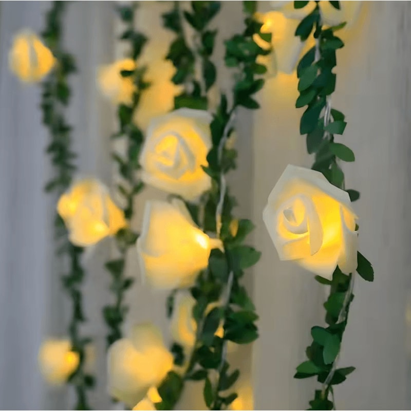 EverBloom 1020 LED Rose String Lights Battery Operated Artificial Ivy Garland For Party Home Deco 0