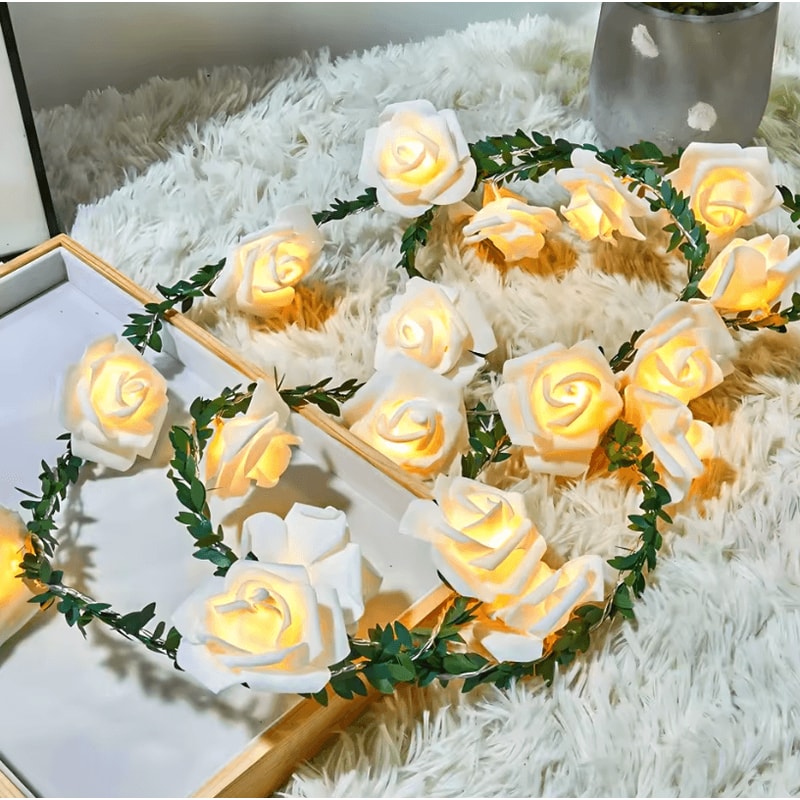 EverBloom 1020 LED Rose String Lights Battery Operated Artificial Ivy Garland For Party Home Deco 1