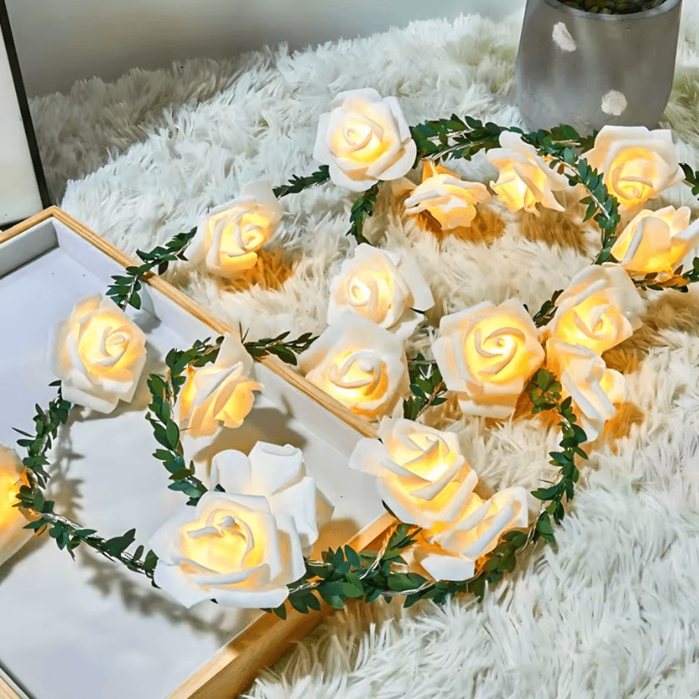 EverBloom 1020 LED Rose String Lights Battery Operated Artificial Ivy Garland For Party Home Deco 6
