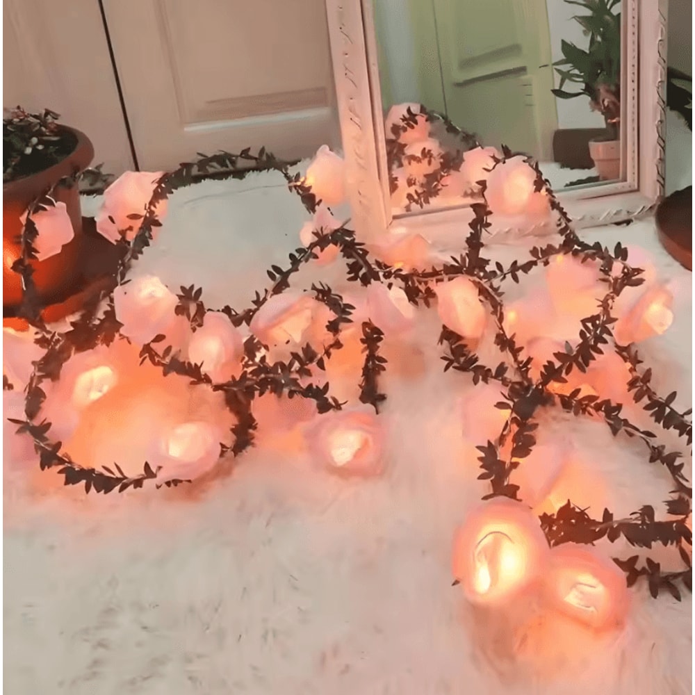 EverBloom 1020 LED Rose String Lights Battery Operated Artificial Ivy Garland For Party Home Deco 7
