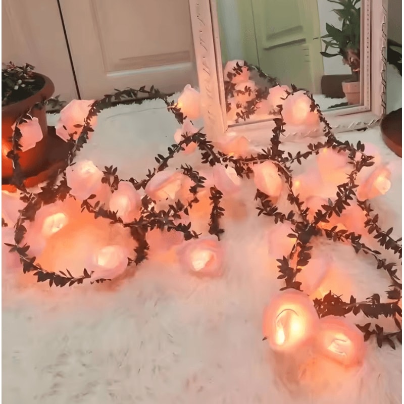 EverBloom 1020 LED Rose String Lights Battery Operated Artificial Ivy Garland For Party Home Deco 7