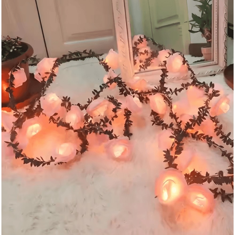 EverBloom 1020 LED Rose String Lights Battery Operated Artificial Ivy Garland For Party Home Deco 3