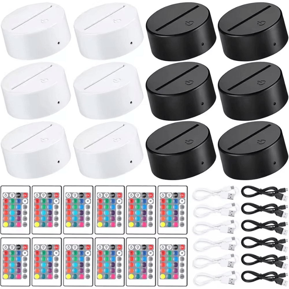 LumiBase 12Pack 3D LED Light Bases USB Cable Remote Color Changing Display Stand Set 7