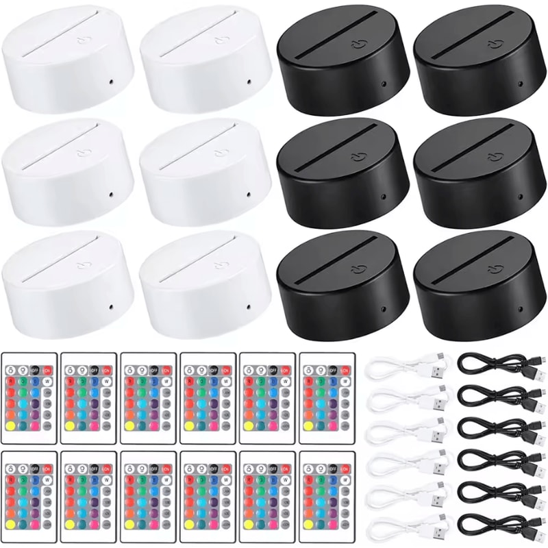 LumiBase 12Pack 3D LED Light Bases USB Cable Remote Color Changing Display Stand Set 7