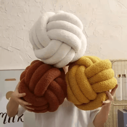 knotcushion woven ball pillow with backrest – decorative round knot cushion for sofa & bedroom