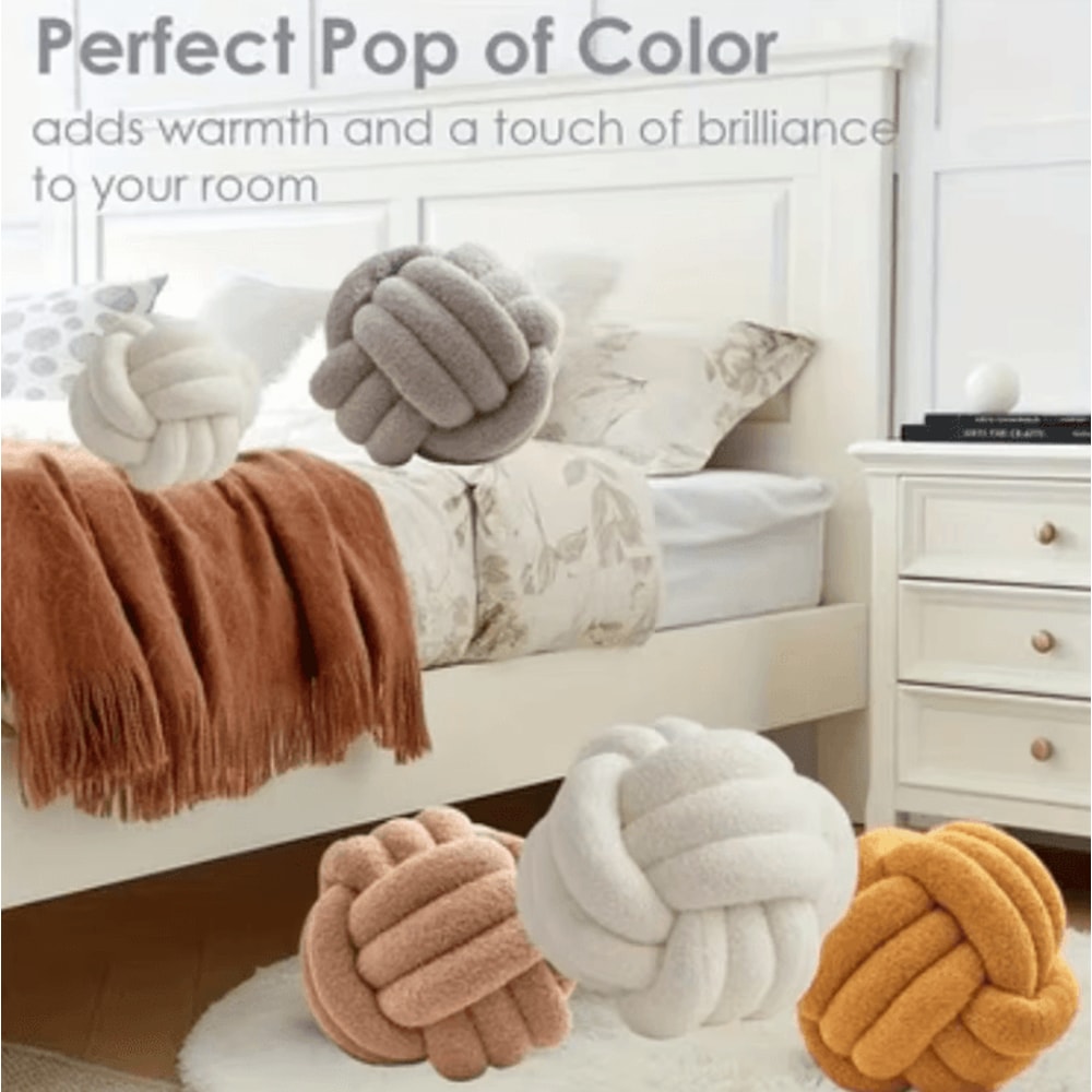 KnotCushion Woven Ball Pillow With Backrest Decorative Round Knot Cushion For Sofa Bedroom 1