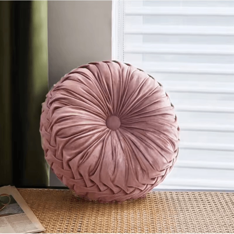 PumpkinPleat 14x14Inch Velvet Throw Pillow 3D Pleated Lumbar Backrest Cushion For Sofa Bed Chair 1