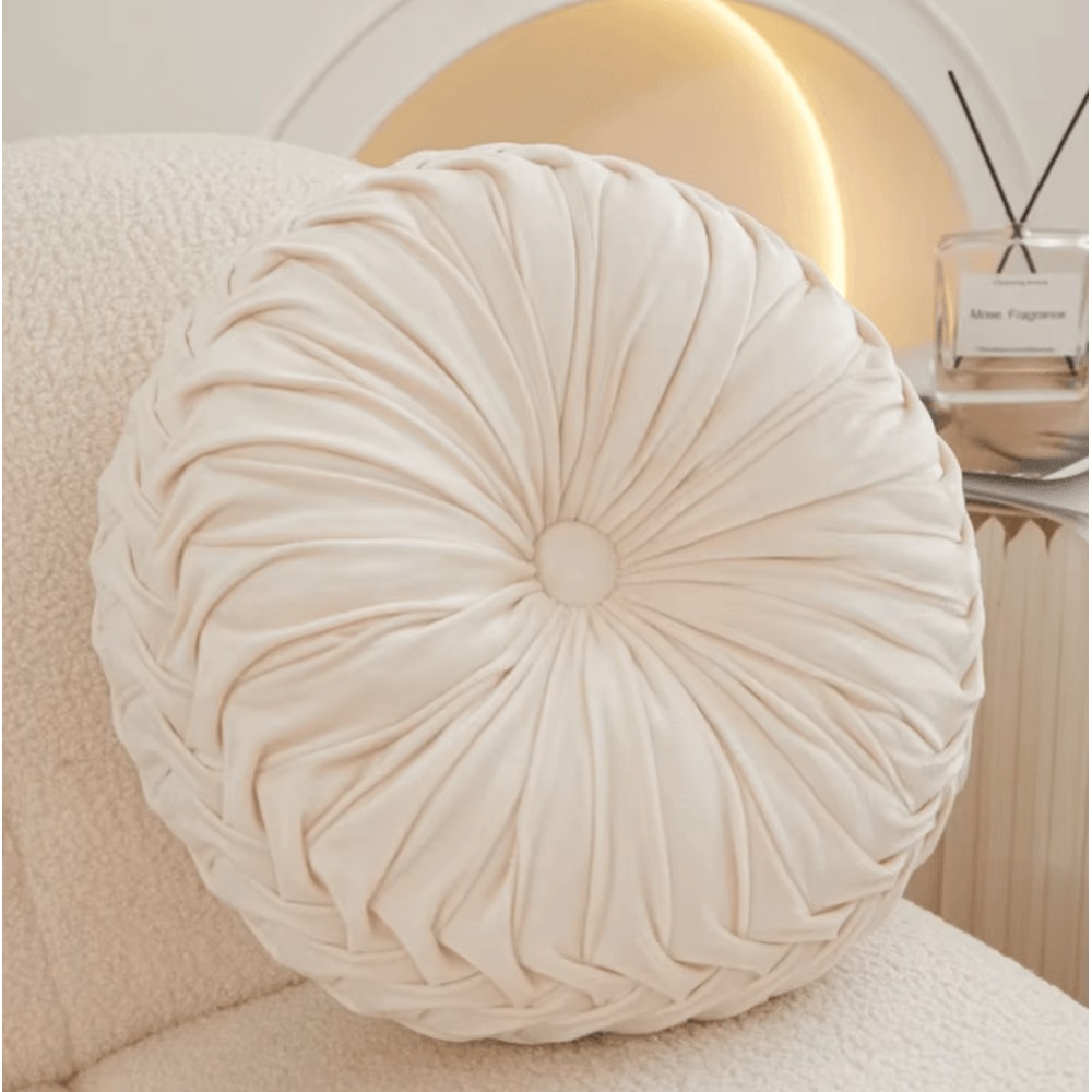 PumpkinPleat 14x14Inch Velvet Throw Pillow 3D Pleated Lumbar Backrest Cushion For Sofa Bed Chair 4