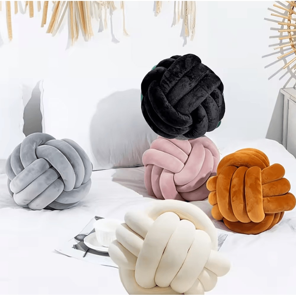 KnotSphere 9x9Inch Knotted Ball Throw Pillow Plush Round Decorative Cushion For Sofa Bedroom 0