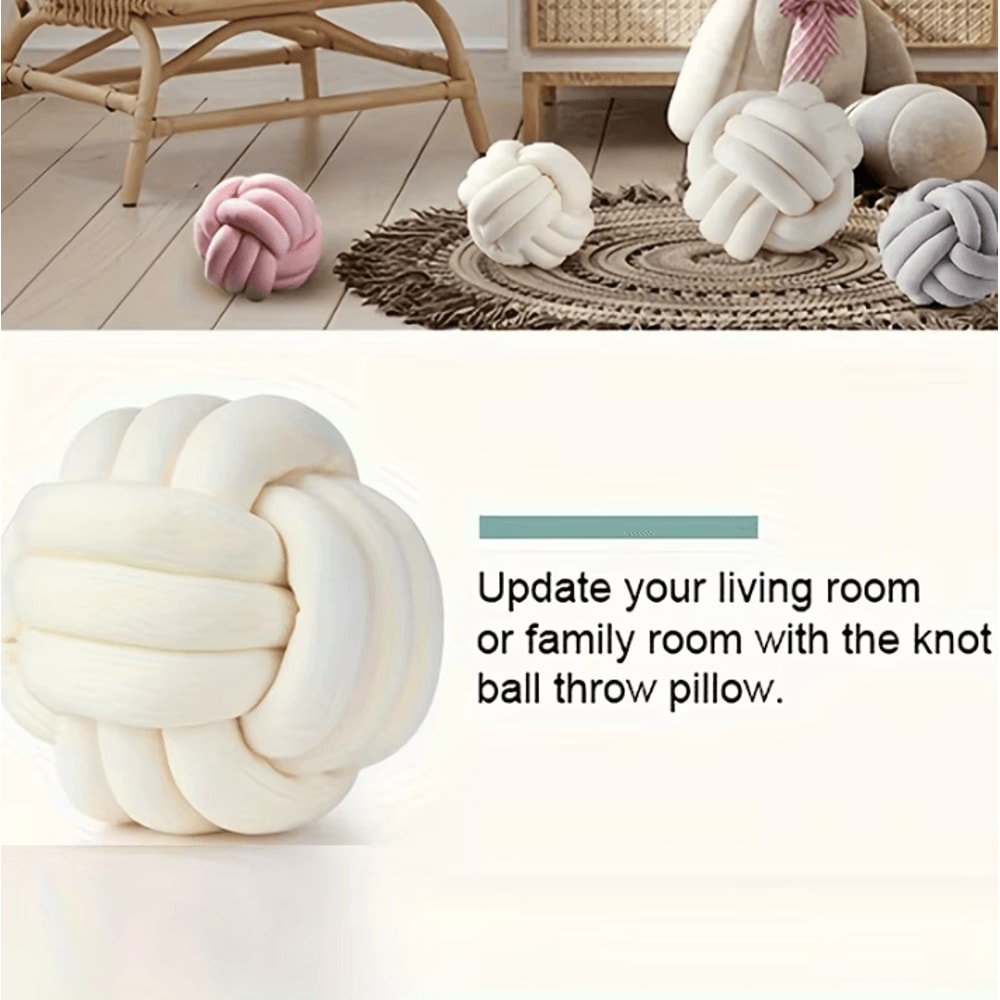 KnotSphere 9x9Inch Knotted Ball Throw Pillow Plush Round Decorative Cushion For Sofa Bedroom 4