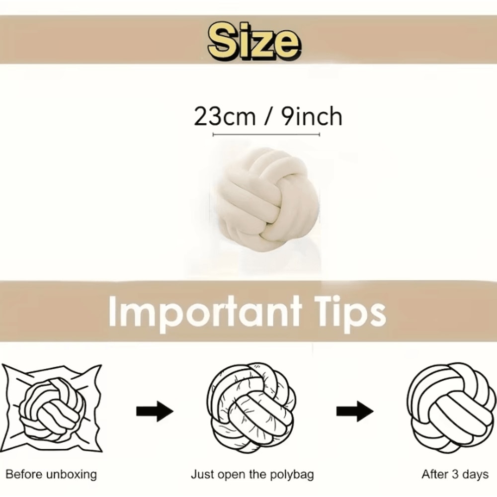 KnotSphere 9x9Inch Knotted Ball Throw Pillow Plush Round Decorative Cushion For Sofa Bedroom 5