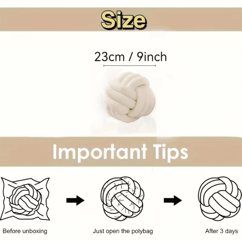 KnotSphere 9x9Inch Knotted Ball Throw Pillow Plush Round Decorative Cushion For Sofa Bedroom 5