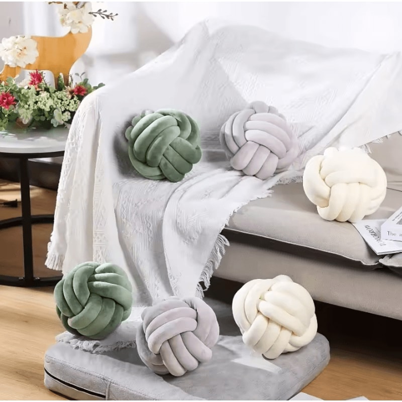 KnotPlay Woven Knotted Ball Pillow Plush Backrest Cushion For Gaming Chair Sofa Home Decor 3