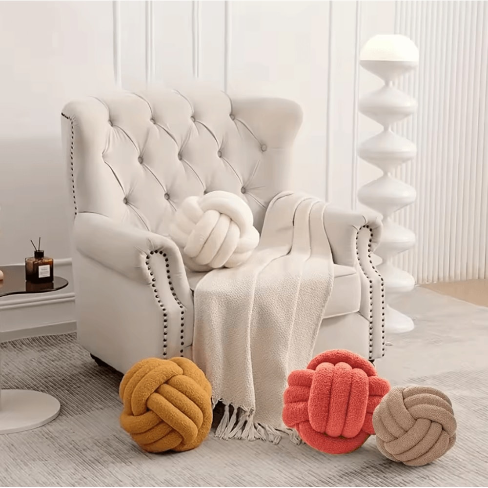 CozyKnot 9x9Inch Round Knot Throw Pillow Soft Plush Ball Cushion For Sofa Bed Home 0