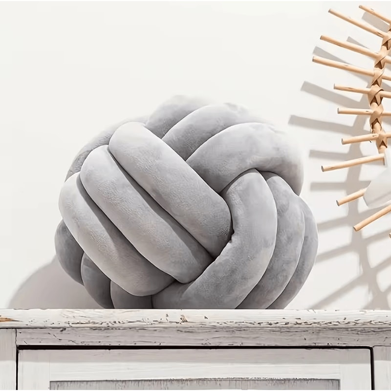 PlushKnot 9x9Inch Round Knotted Throw Pillow Soft Handwoven Ball Cushion For Sofa Bed Home Decor 7