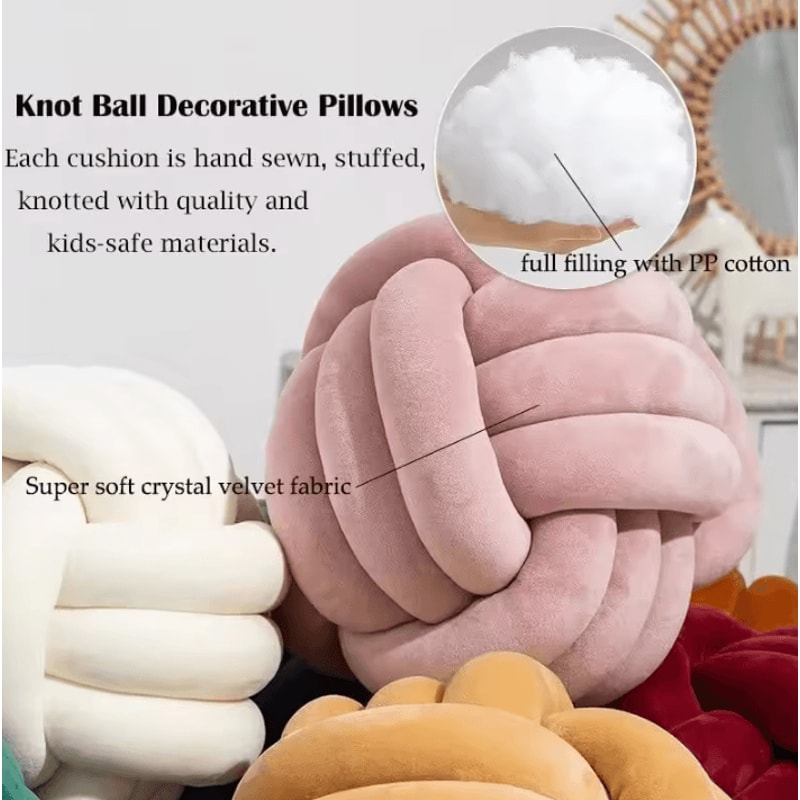 KnotAura 9x9Inch Round Knot Throw Pillow Aesthetic Plush Decorative Cushion For Sofa Home 3