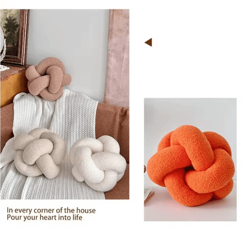 KnitCuddle 9x9Inch Braided Knot Throw Pillow HandKnitted Plush Round Ball Cushion For Sofa Bedroo 2