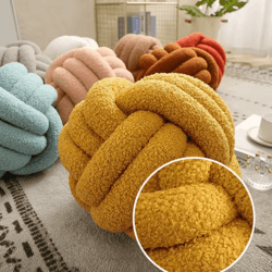 sunknot 8.7x8.7-inch handmade knotted plush pillow – yellow round decorative cushion for sofa & home decor