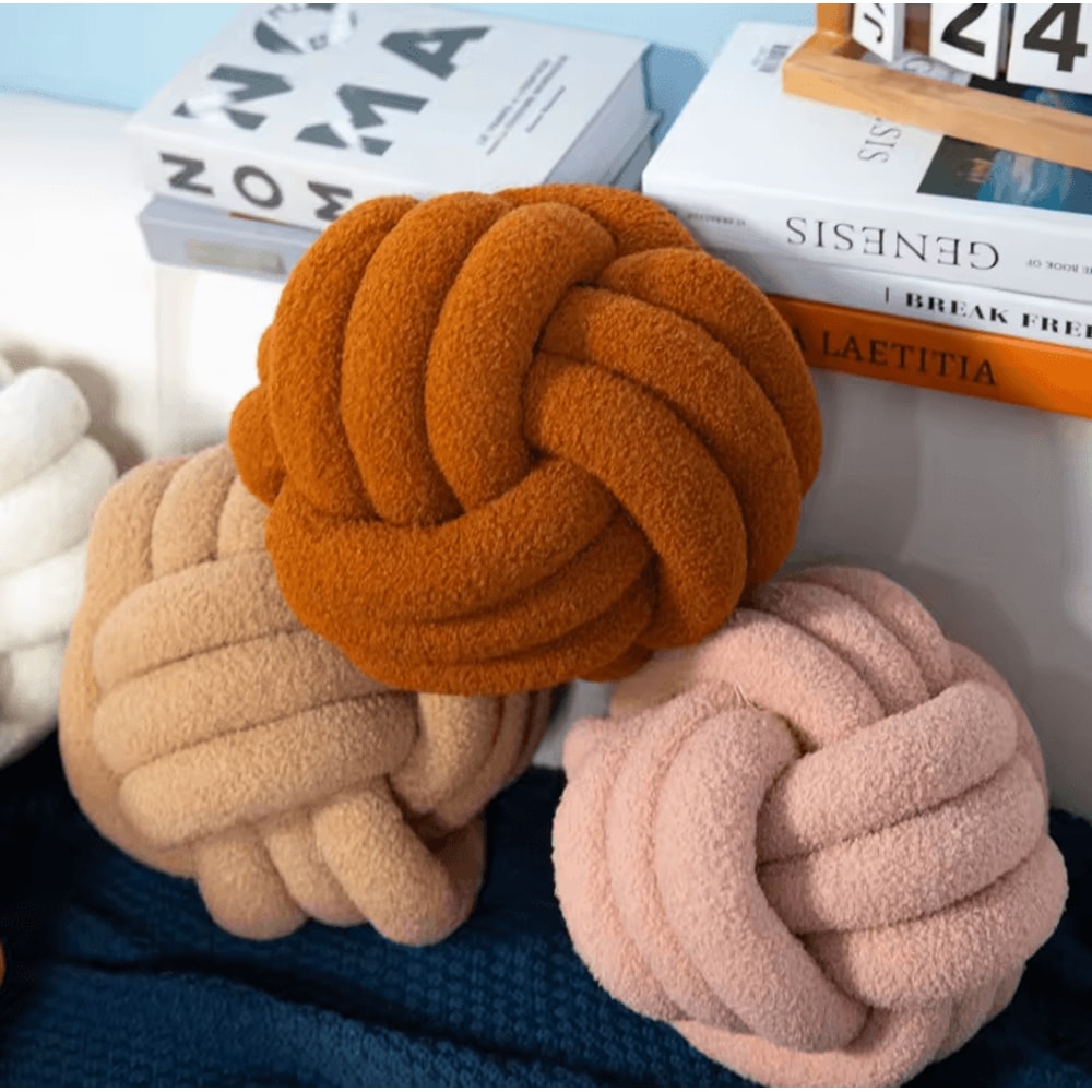 SunKnot 87x87Inch Handmade Knotted Plush Pillow Yellow Round Decorative Cushion For Sofa Home Dec 1