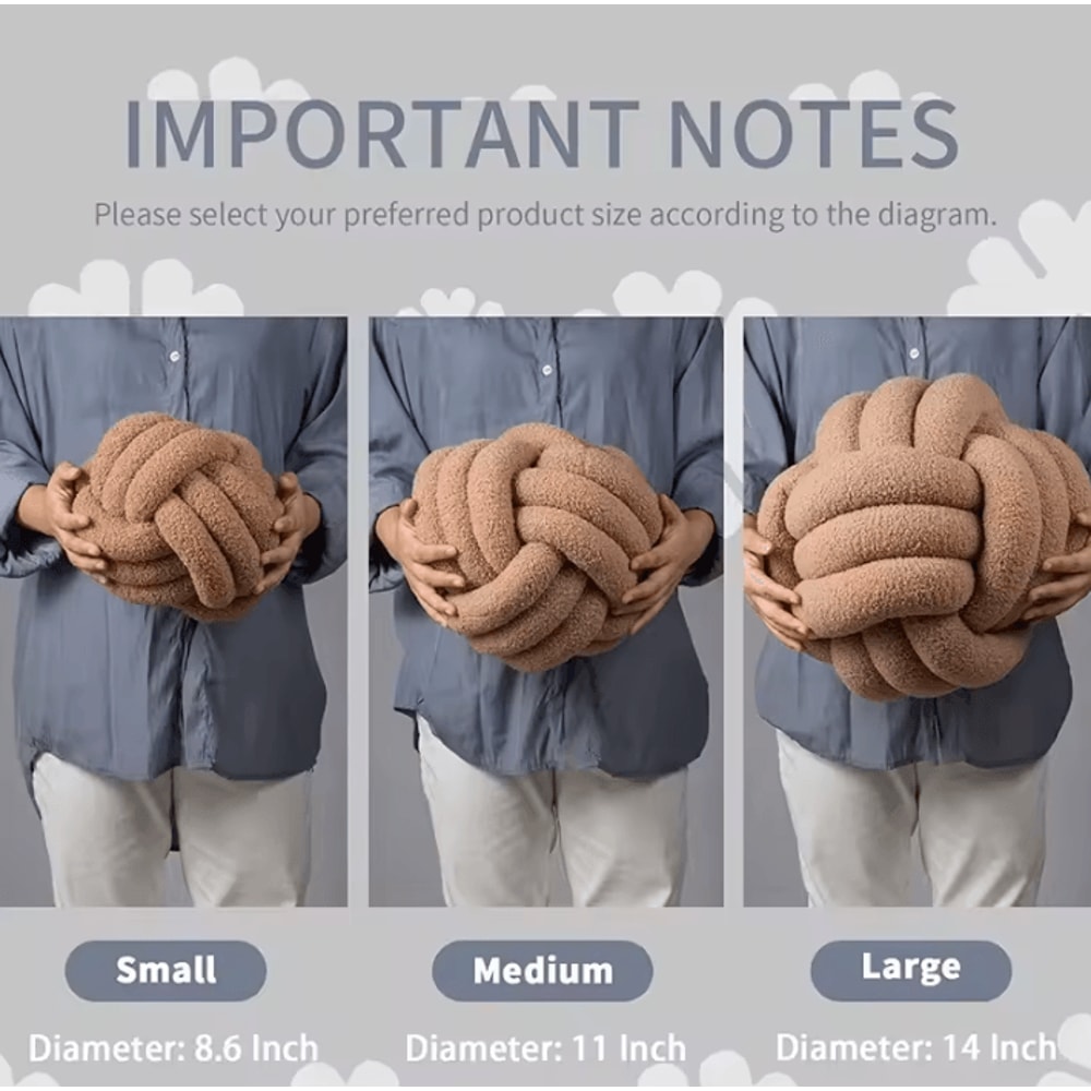 SunKnot 87x87Inch Handmade Knotted Plush Pillow Yellow Round Decorative Cushion For Sofa Home Dec 3