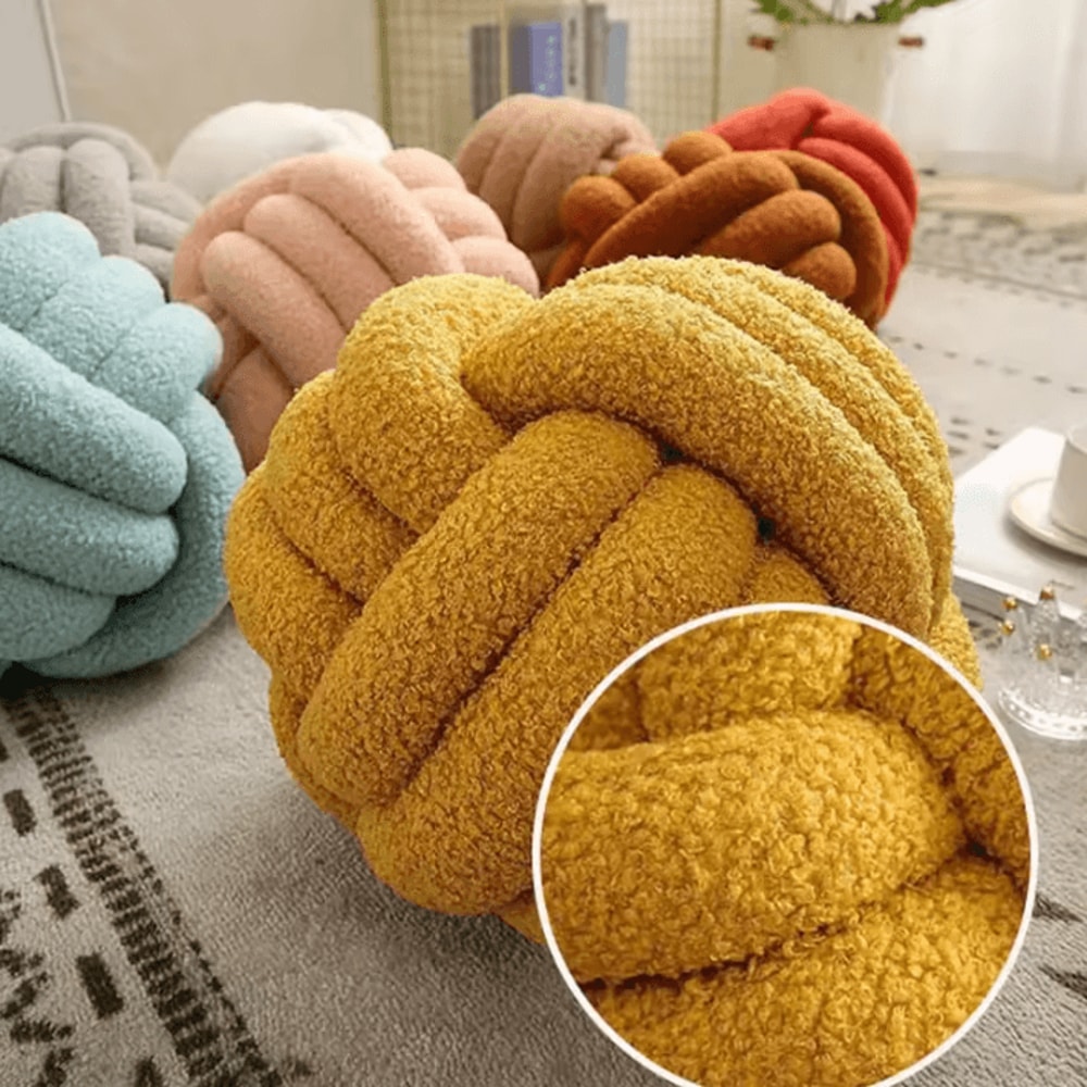 BohoLux Knotted Ball Throw Pillow Decorative Plush Cushion For Sofa Bed Home Decor 1