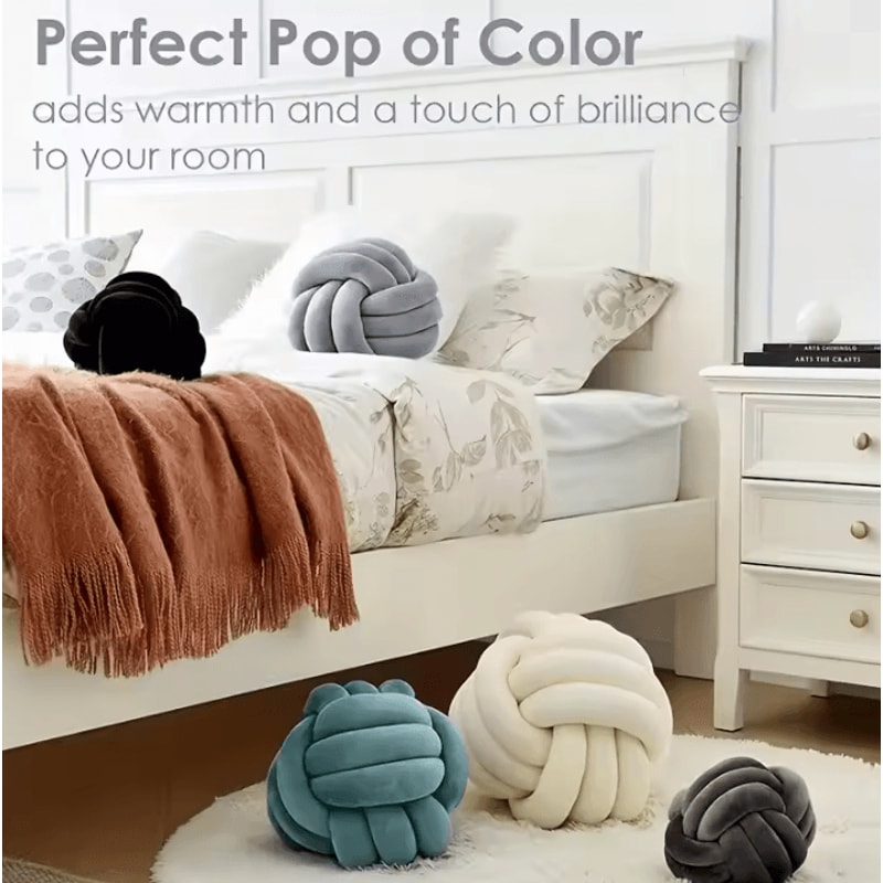 KnotEase Knotted Ball Plush Pillow Round Aesthetic StressRelief Decorative Cushion For Bed Sofa 0