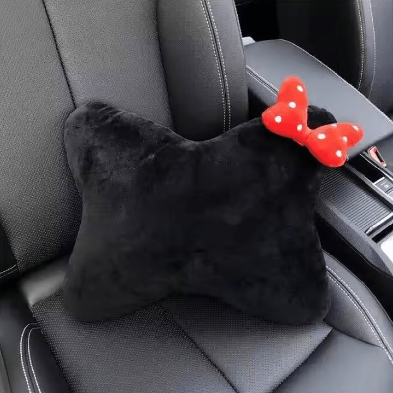 CozyDrive Plush Car Headrest Lumbar Pillow Pink Cartoon Bowknot Neck Waist Support Cushion 10