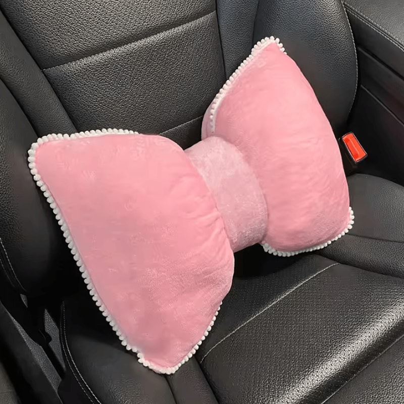 CozyDrive Plush Car Headrest Lumbar Pillow Pink Cartoon Bowknot Neck Waist Support Cushion 6