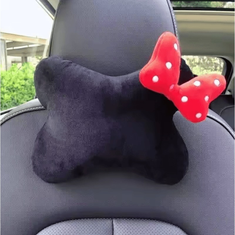 CozyDrive Plush Car Headrest Lumbar Pillow Pink Cartoon Bowknot Neck Waist Support Cushion 9