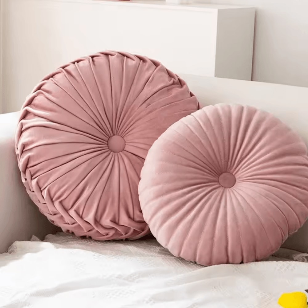 PumpkinGlow Round Decorative Pillow Plush Pink Sofa Bed Cushion For Cozy Home Style 1