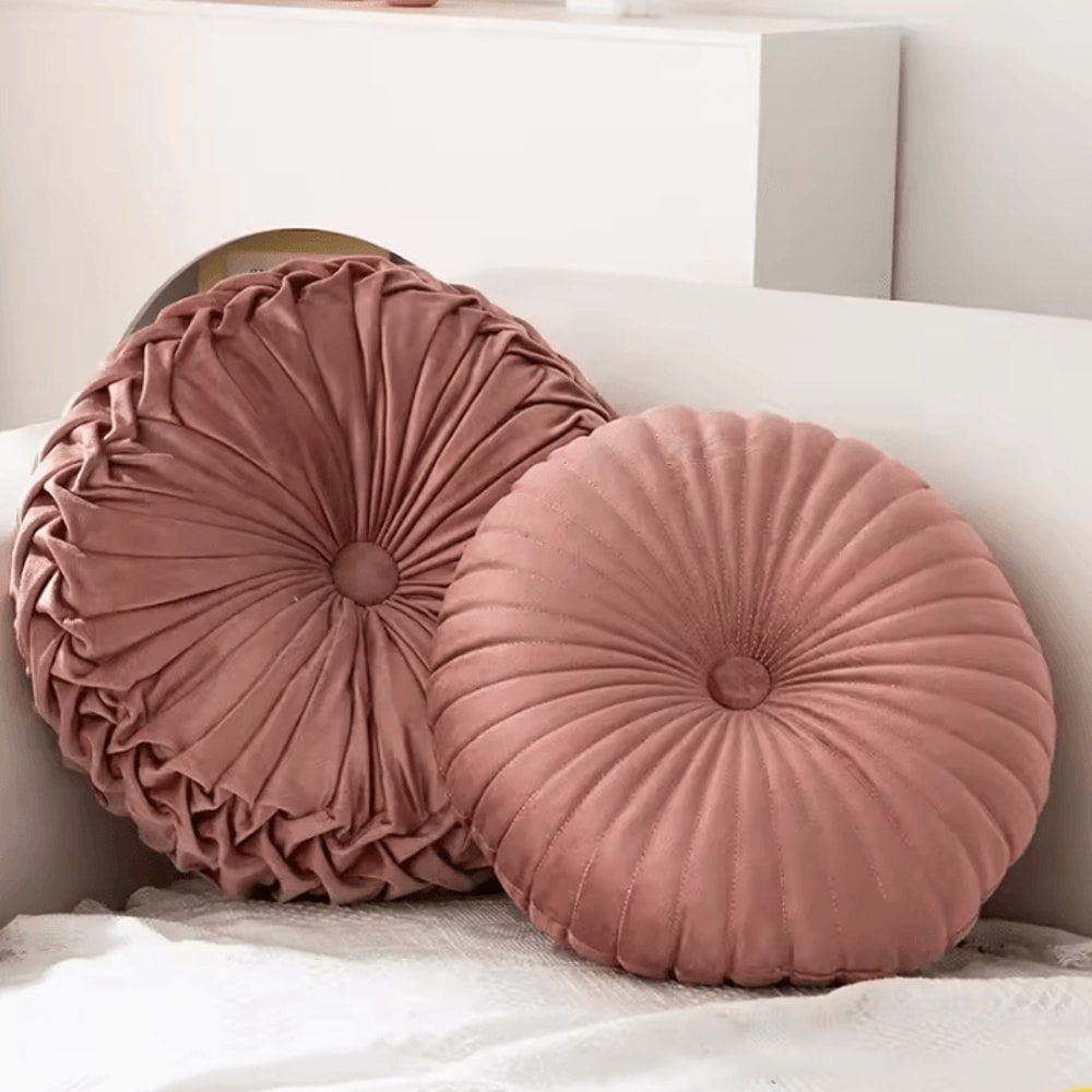 PumpkinGlow Round Decorative Pillow Plush Pink Sofa Bed Cushion For Cozy Home Style 2