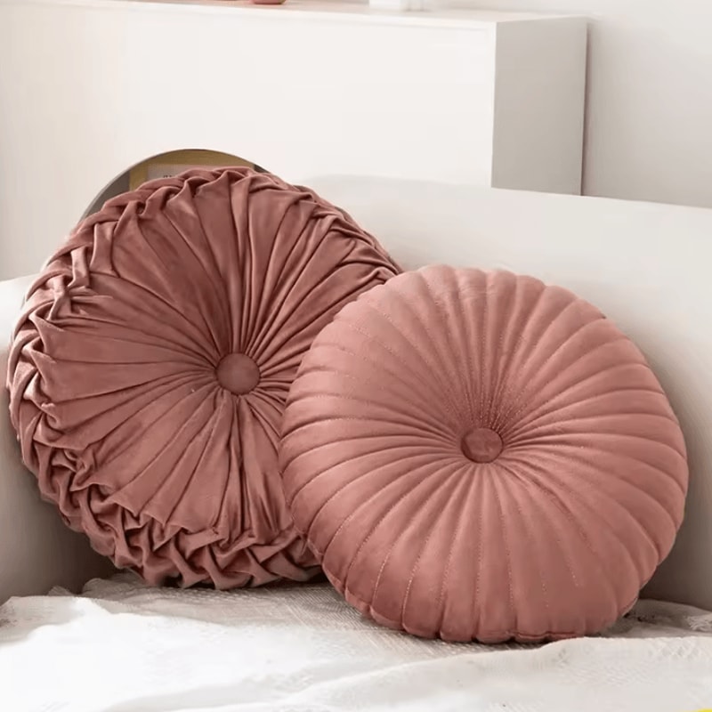 PumpkinGlow Round Decorative Pillow Plush Pink Sofa Bed Cushion For Cozy Home Style 2