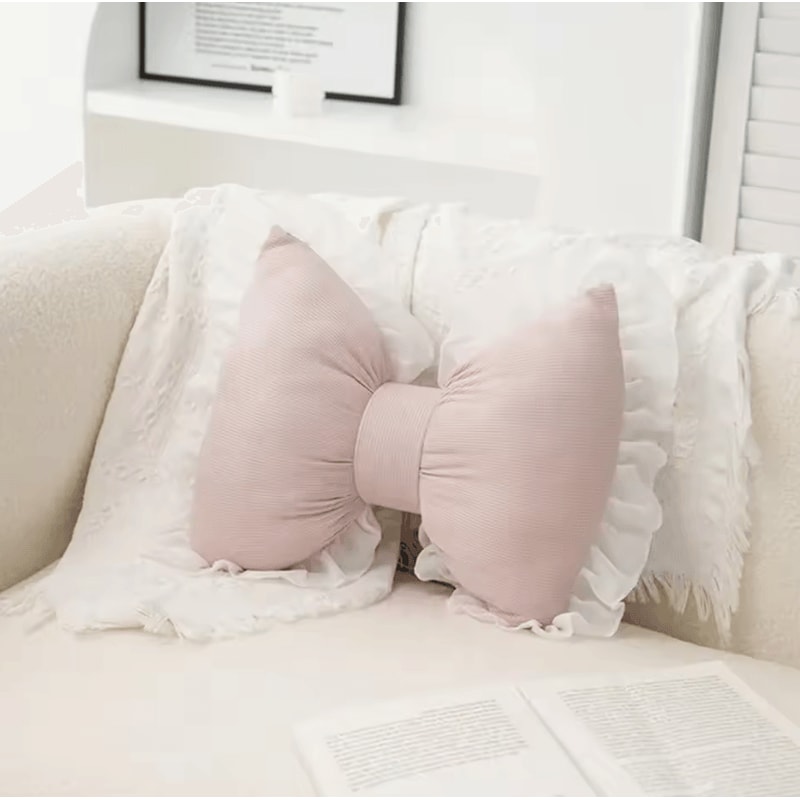 BowBliss Plush Decorative Sofa Pillow Pink Bow Lace Cushion For Bed Car Home Comfort 6