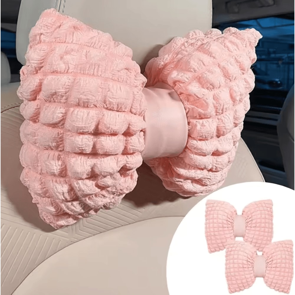 PinkJoy Plush Car Neck Lumbar Pillow Cute Bowknot Headrest Support For Car Interior Comfort 3