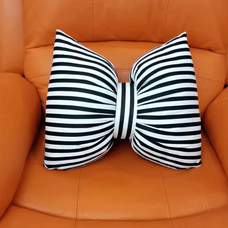 StripeBliss Plush Lumbar Support Pillow Pink Bow Sofa Office Cushion 25 By 18 Cm 98 By 71 In 1