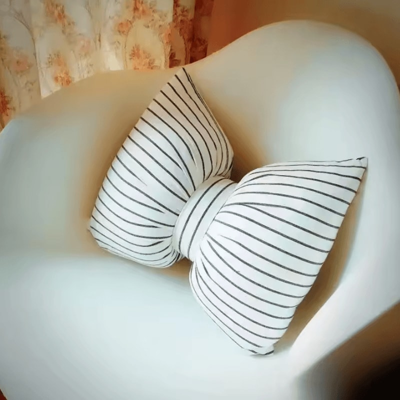 StripeBliss Plush Lumbar Support Pillow Pink Bow Sofa Office Cushion 25 By 18 Cm 98 By 71 In 7