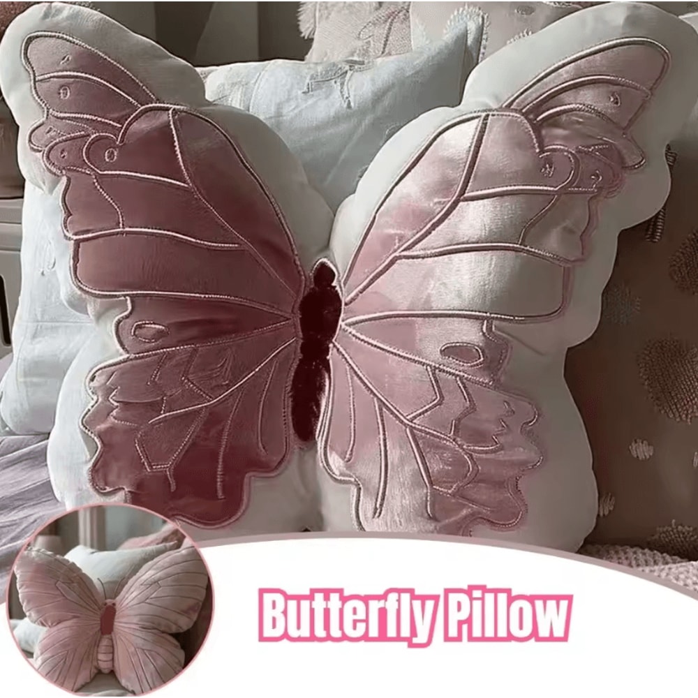 ButterflyCharm Plush Butterfly Shape Pillow Soft Pink Chair Bedside Cushion For Home Decor 0