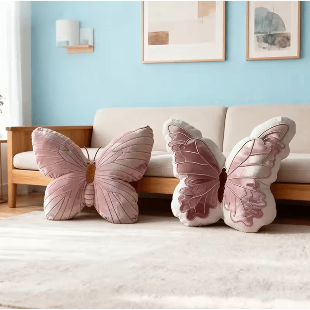 ButterflyCharm Plush Butterfly Shape Pillow Soft Pink Chair Bedside Cushion For Home Decor 1