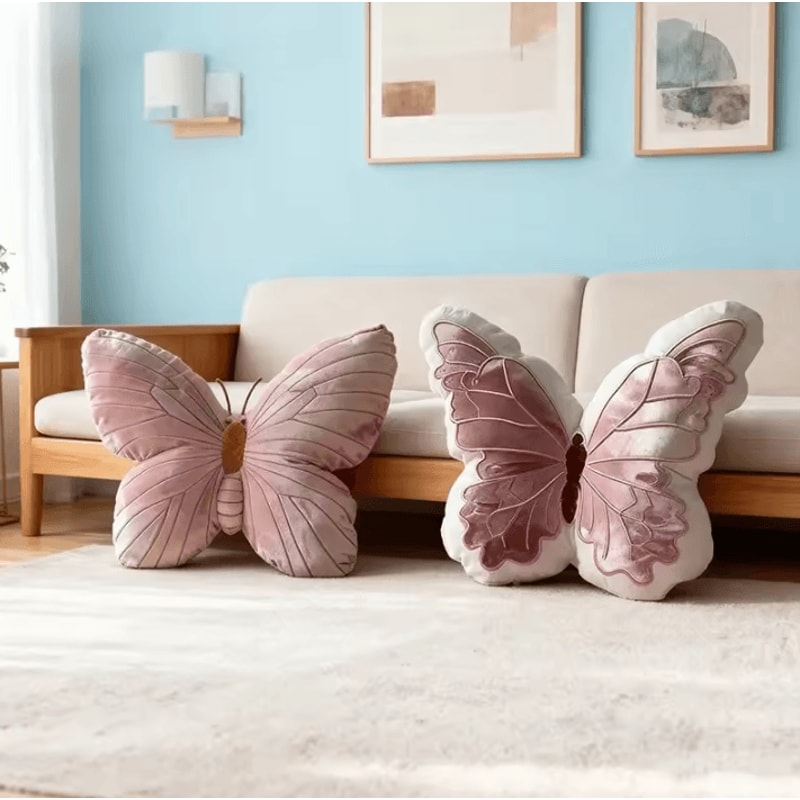 ButterflyCharm Plush Butterfly Shape Pillow Soft Pink Chair Bedside Cushion For Home Decor 1
